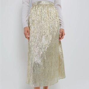 BNWT New Hyacinth House Tuckernuck Gold Metallic Plisse Gloria Maxi Skirt XXL